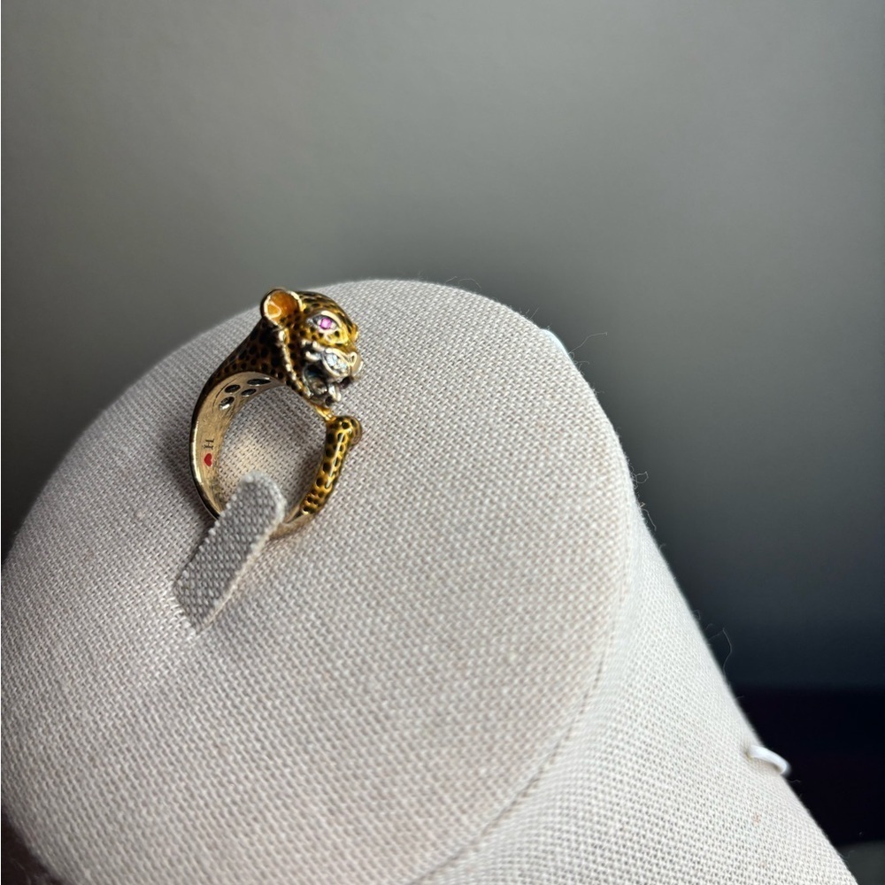 RARE Silvio Hidalgo Sterling Silver Enamel Panther jaguar Ring 7 Vintage Luxury - Picture 8 of 12